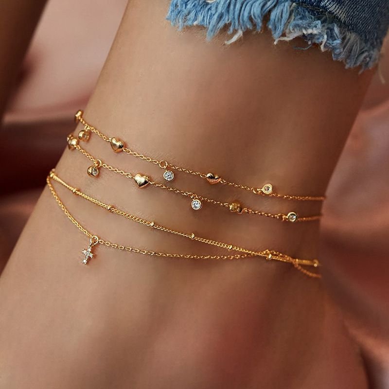 Women Fashion Star Moon Cross Multi-Layer Anklet