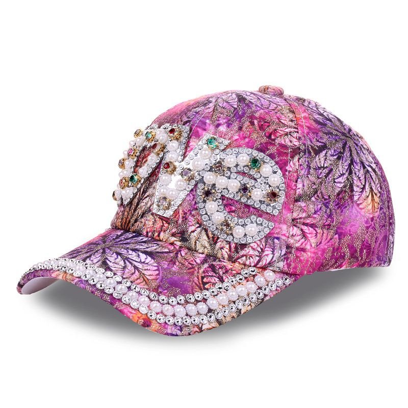 Women Fashion Multicolor Print LOVE Letter Rhinestone Shade Cap