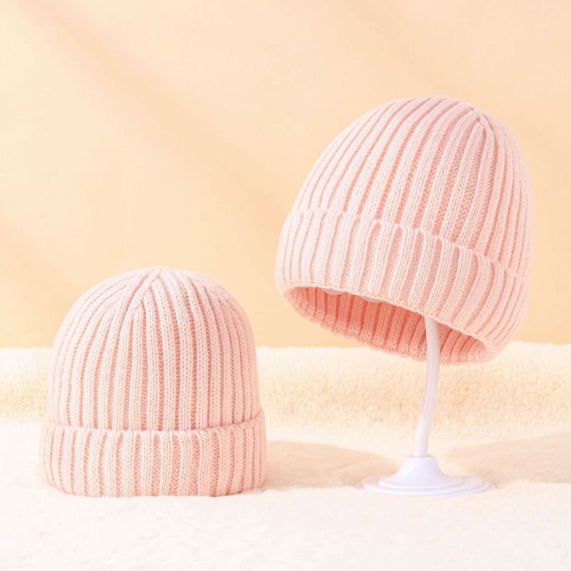 Autumn Winter Simple Solid Color Warm Knitted Wool Parent Hat