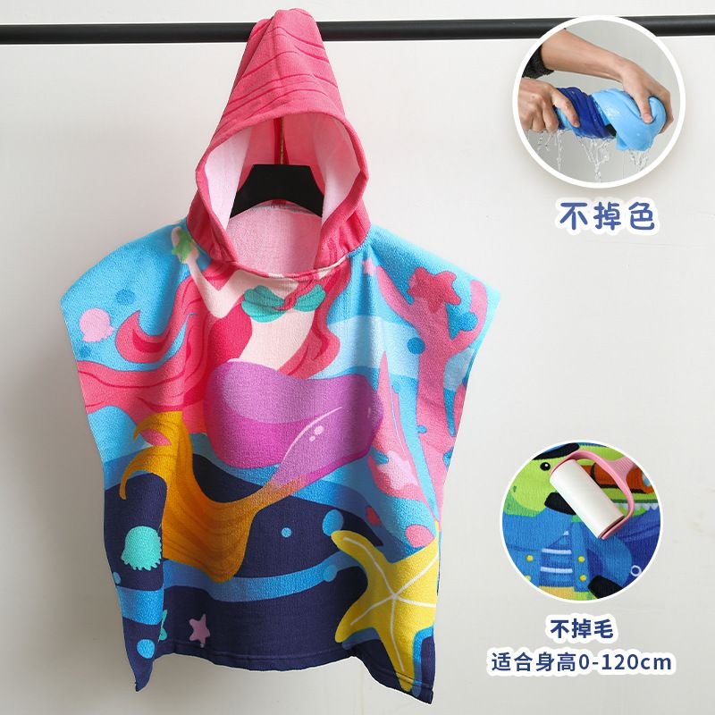 Kids Unisex Casual Cute Cartoon Print Beach Hooded Bath Towel Cape