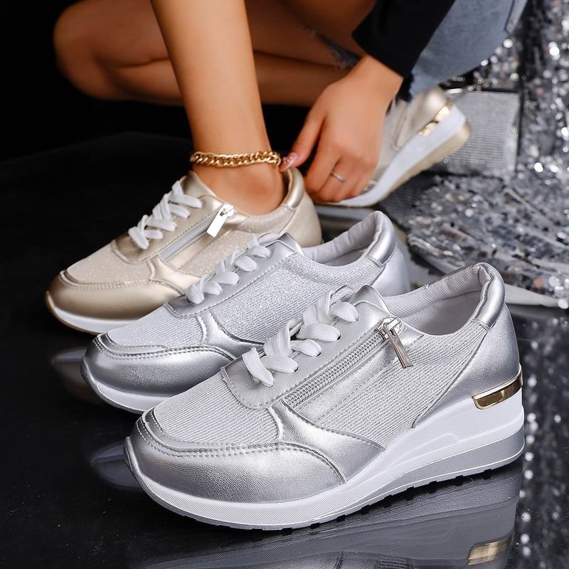 Women Casual Plus Size Round Toe Lace-Up Zipper Decorative Thick-Soled Sneaker