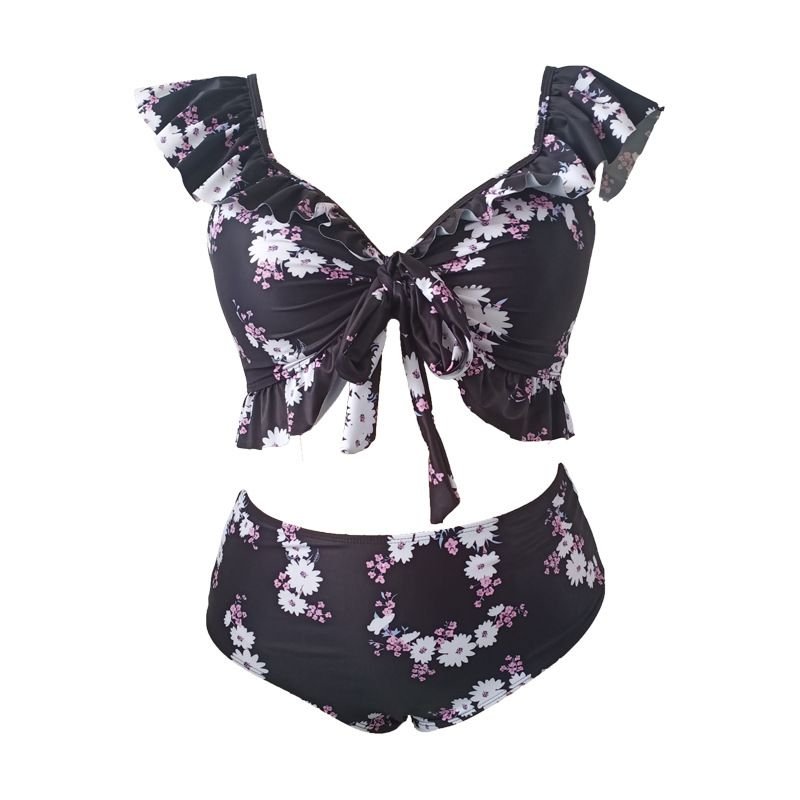 Women Fashion Sexy Plus Size Floral Print Strap Swimsuit Set