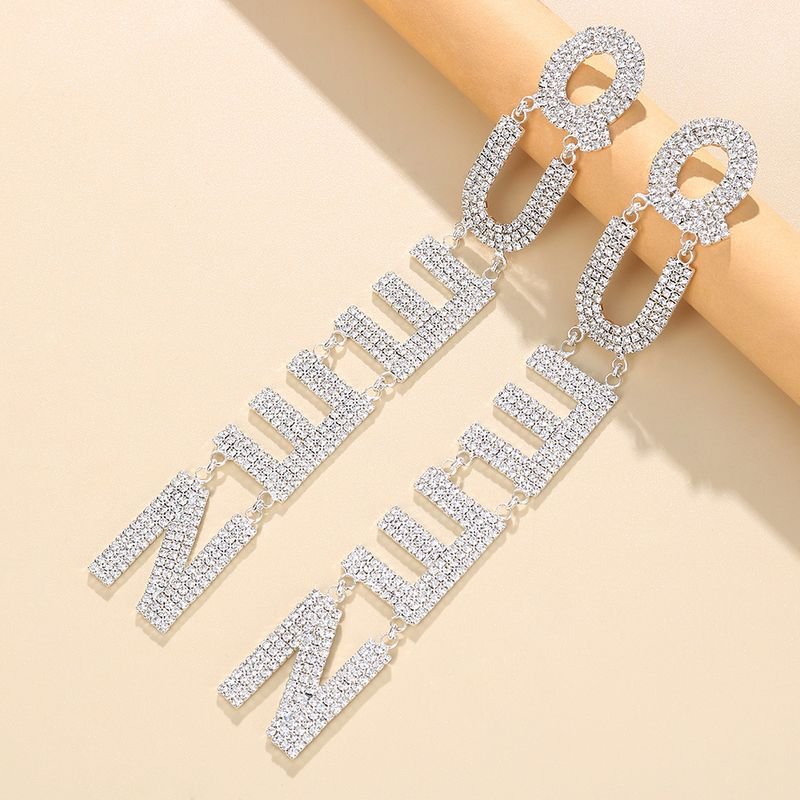 Exaggerated Fashion Rhinestone Letter Earrings