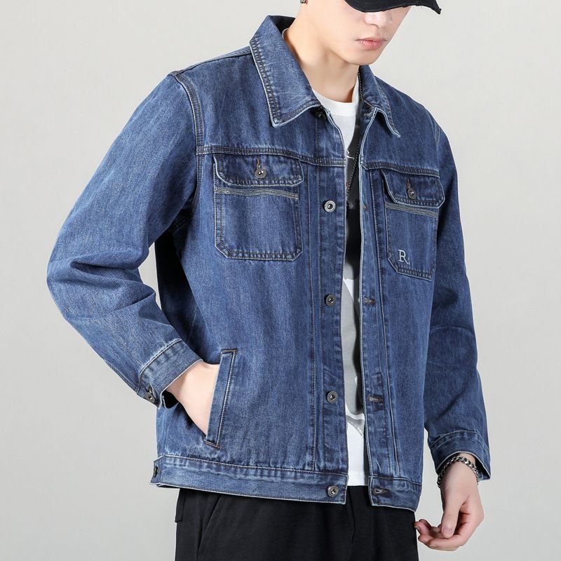 Men Fashion Casual Plus Size Long Sleeve Lapel Denim Jacket