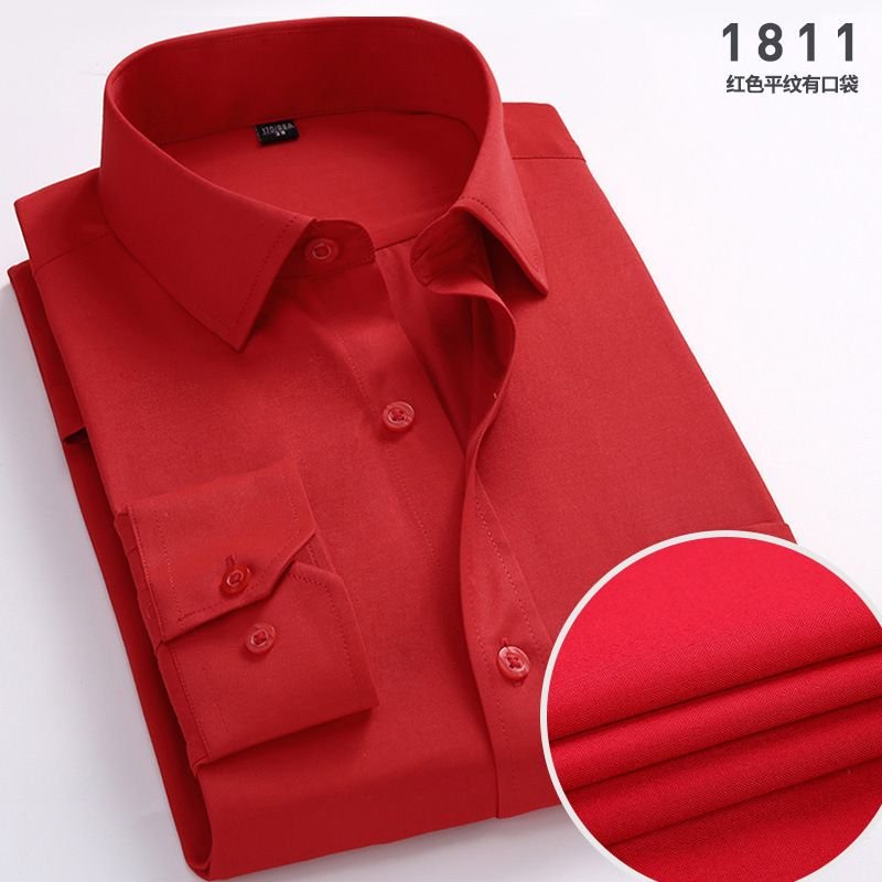 Men Fashion Casual Business Basic Solid Color Plus Size Long Sleeve Lapel Shirt