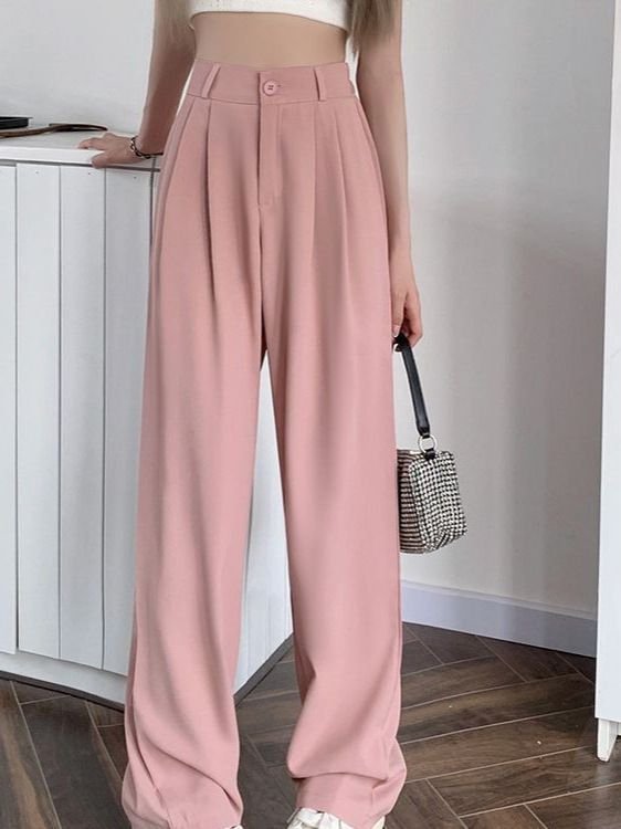 Women Casual Solid Color High Waist Wide Leg Pants