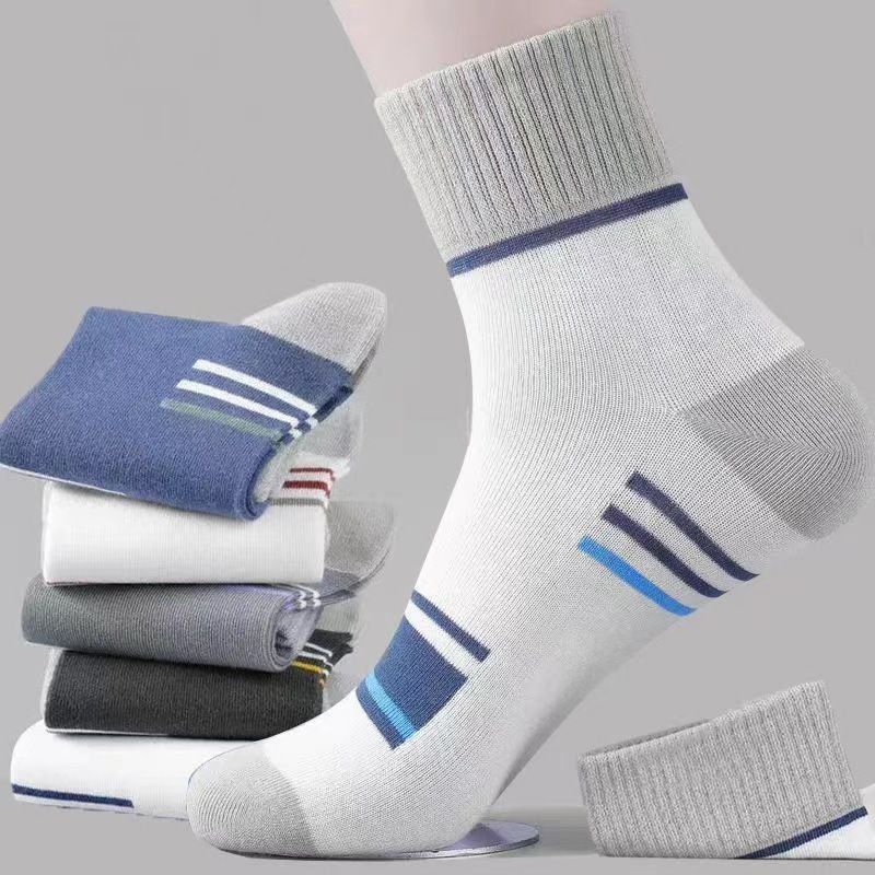 Men Simple Color Matching Stripe Sweat-Absorbent Breathable Tube Socks