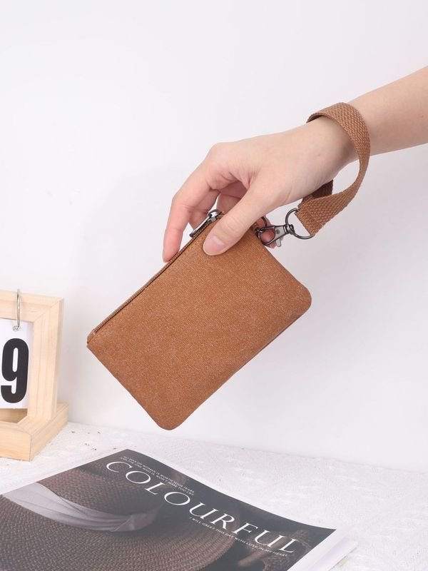 Women Fashion Casual Solid Color Canvas Zipper Wallets