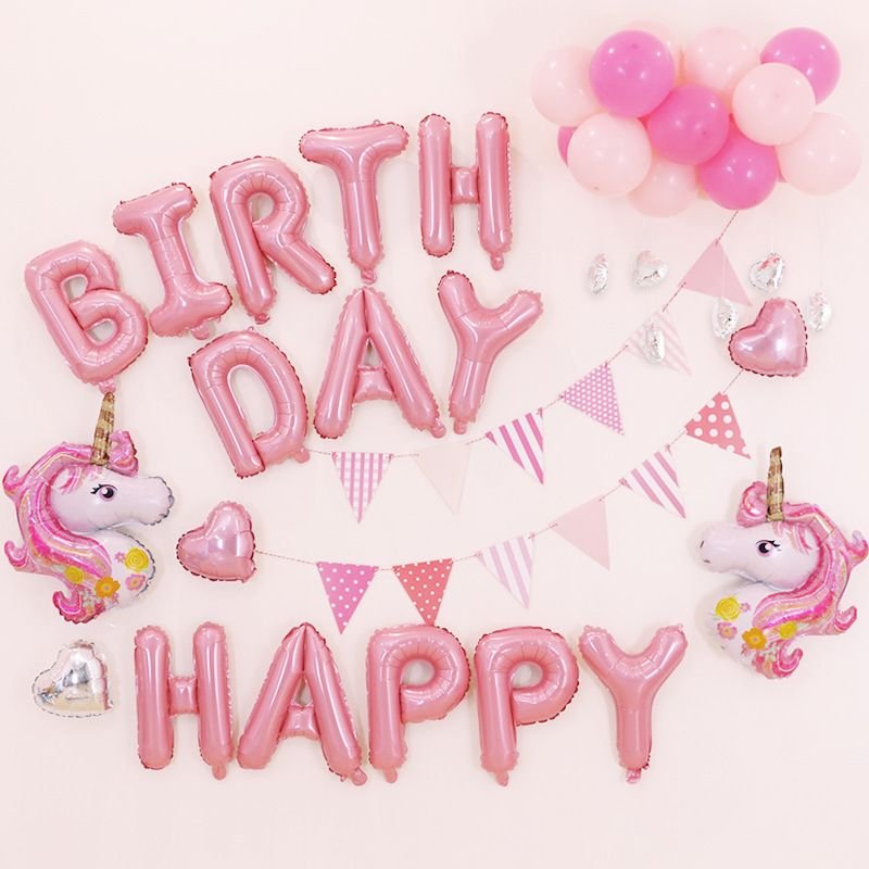 Simple Creative Birthday Party Venue Layout Cartoon Piggy Unicorn Aluminum Film Balloon Set