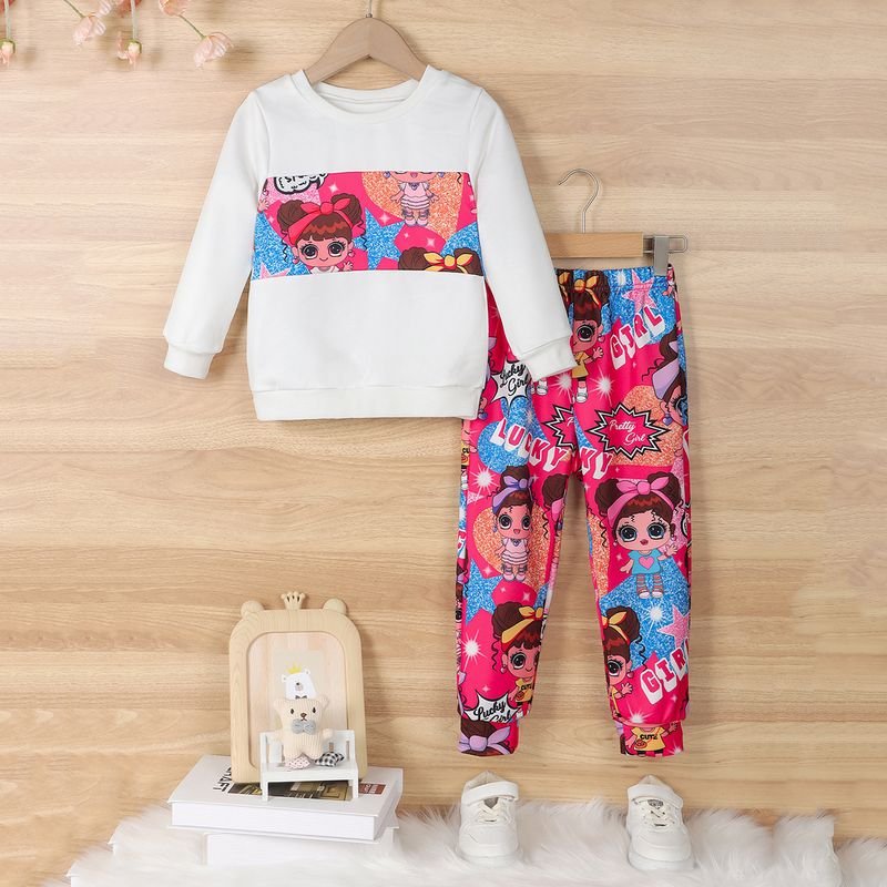 Kids Toddler Girls Casual Cute Cartoon Little Girl Print Long Sleeve Sweatshirts Trousers Sets