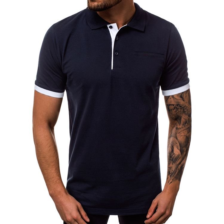 Men Fashion Casual Basic Color Matching Short Sleeve Lapel POLO Shirt