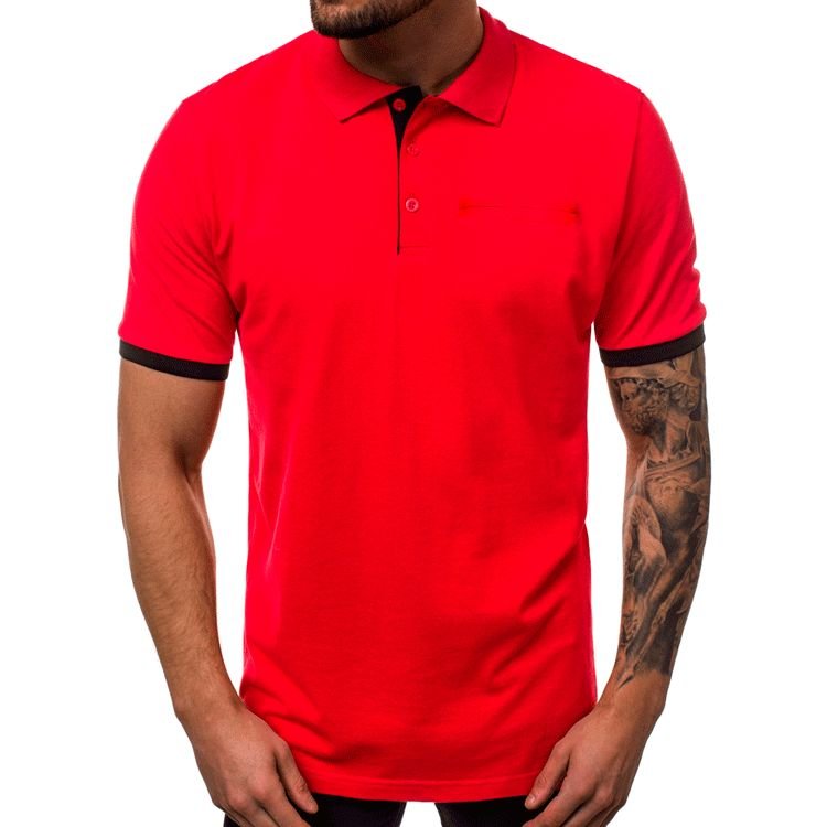 Men Fashion Casual Basic Color Matching Short Sleeve Lapel POLO Shirt