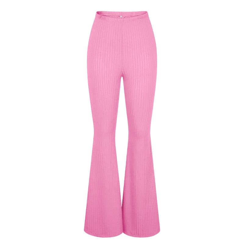 Summer Women Casual Solid Color High Waist Flared Pants