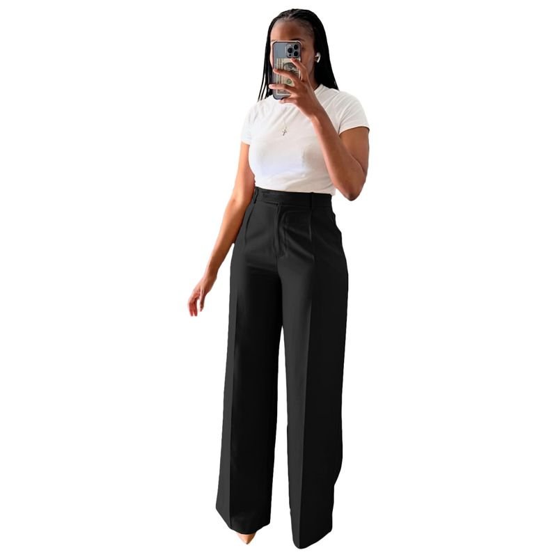 Women Fashion High Waist Straight Wide Leg Pants