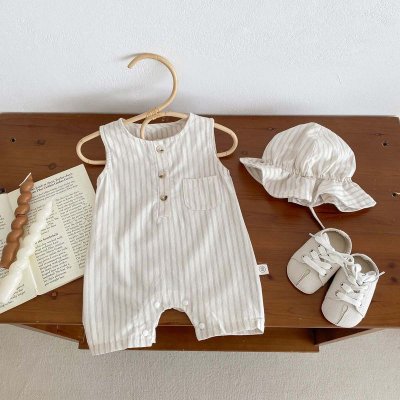 Kids Baby Boys Casual Cute Stripe Print Sleeveless Romper