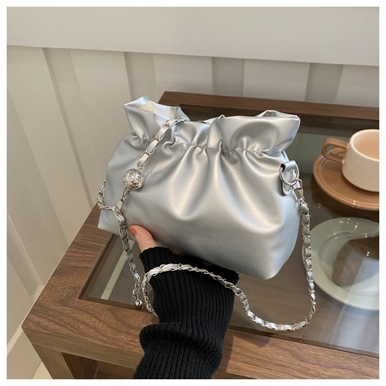 Women Fashion Solid Color Drawstring Bucket Shoulder Bag