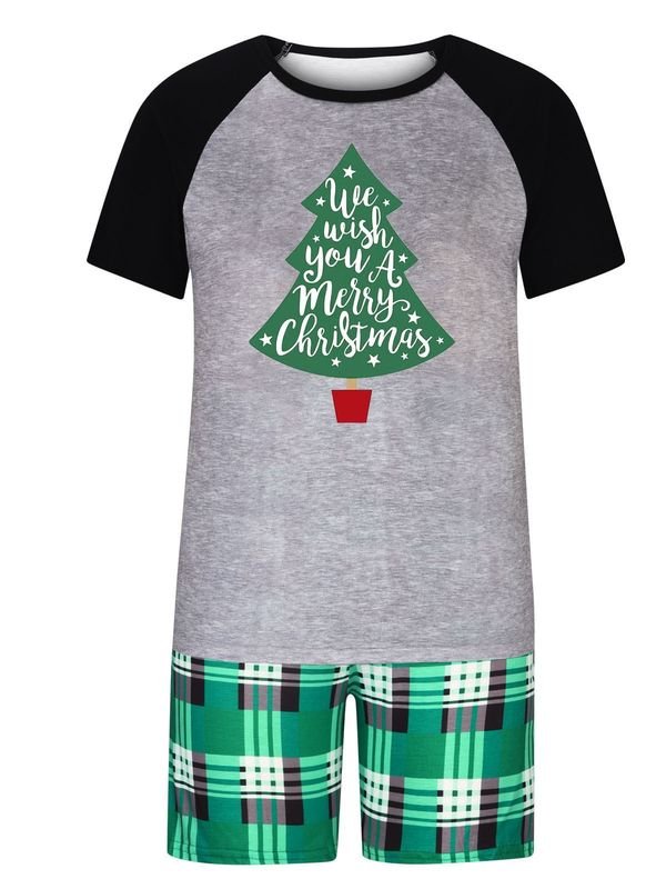 Simple Cartoon Christmas Tree Print Round Neck Short-Sleeved Top Shorts Home Parent-Child Pajamas Set