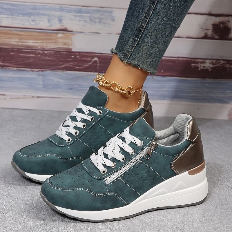 Women Casual Plus Size Round Toe Lace-Up Wedge Heel Sneaker