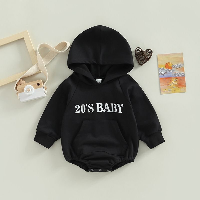 Kids Baby Boys Spring Autumn Casual Alphabet Print Long Sleeve Hooded Romper