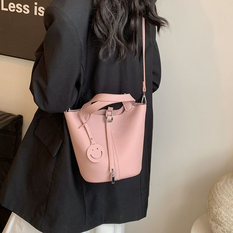 Women Fashionable Solid Color Large Capacity PU Handle Bucket Bag