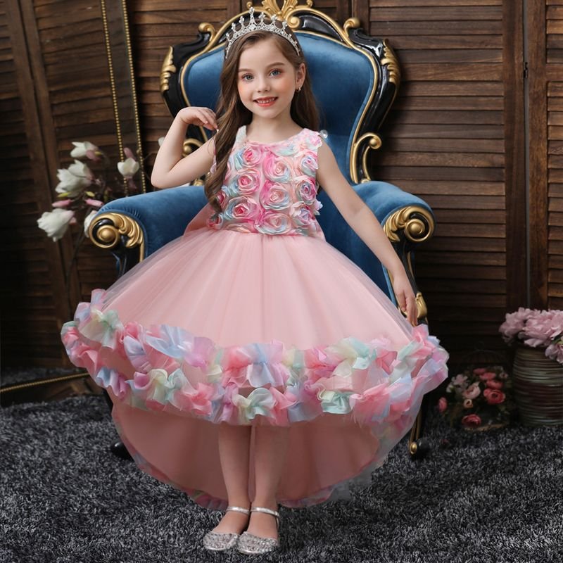 Kids Toddler Girls Fashion Flower Gradient Color Mesh Sleeveless Party Tutu Dress