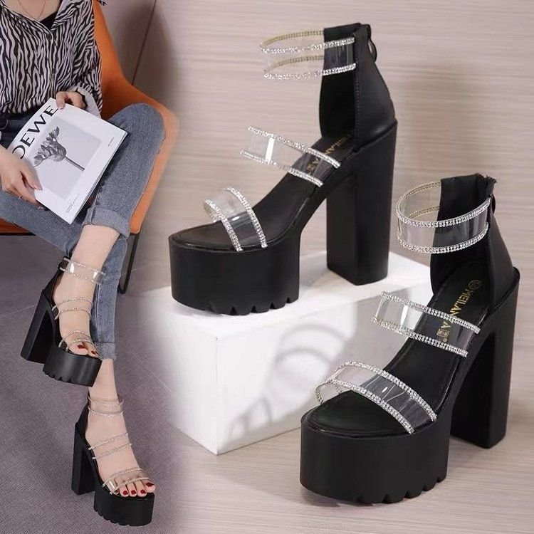 Women Fashion Transparent Platform High Heel Sandals