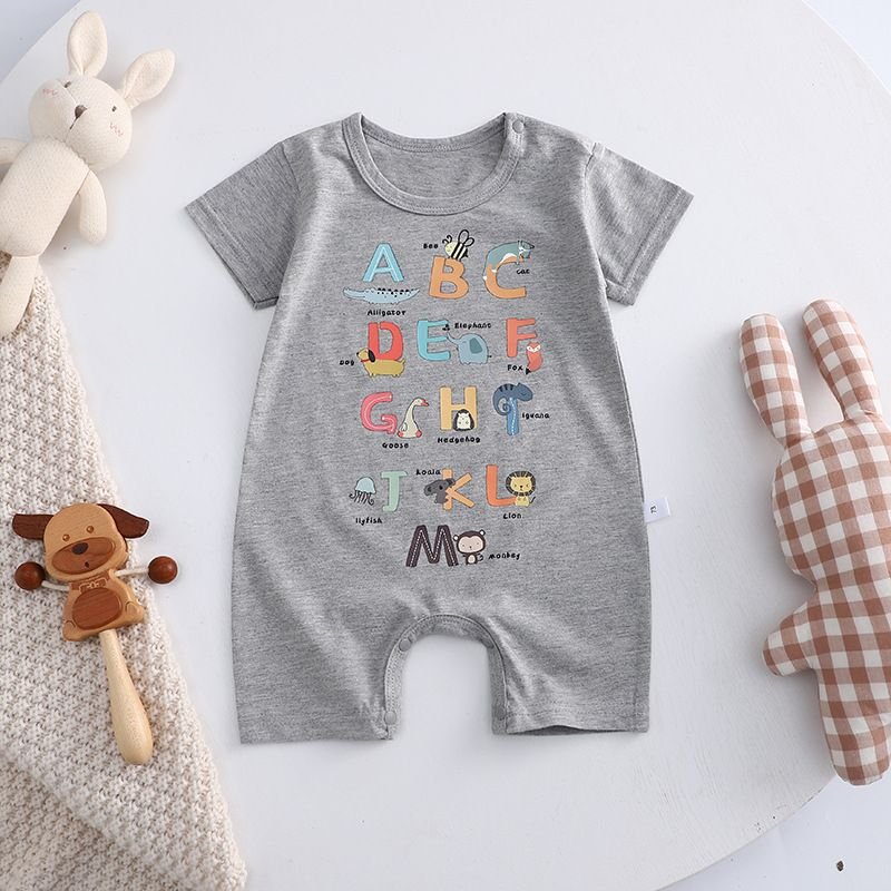 Kids Baby Boys Girls Casual Cute Cartoon Print Short Sleeve Romper