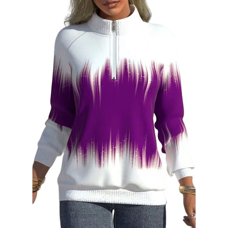 Women Fashion Gradient Print Long Sleeve Zipper Mock Sweatshirt