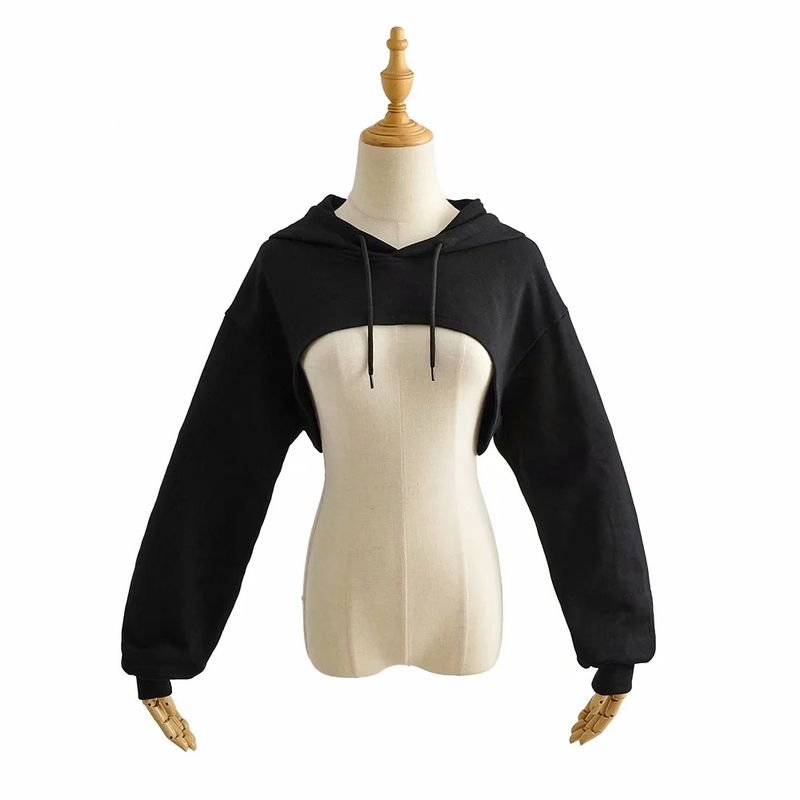 Women Autumn Loose Long-Sleeved Sports Crop Hoodie Custom