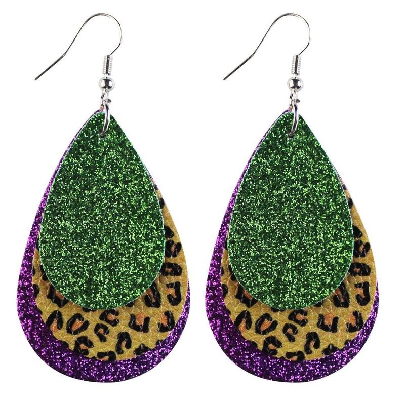 Mardi Gras Multi-Layer Carnival Leather Earrings