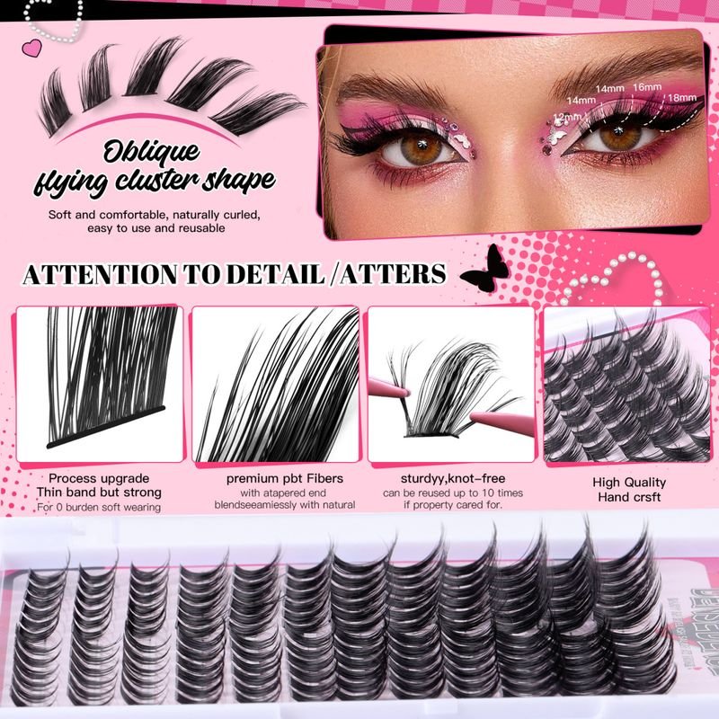 Single Cluster Diy Oblique Flying Dense Simulation 12-18Mm False Eyelashes