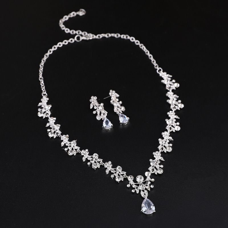 Bridal Fashion Zircon Earrings Necklace Wedding Jewelry Two-Piece Set