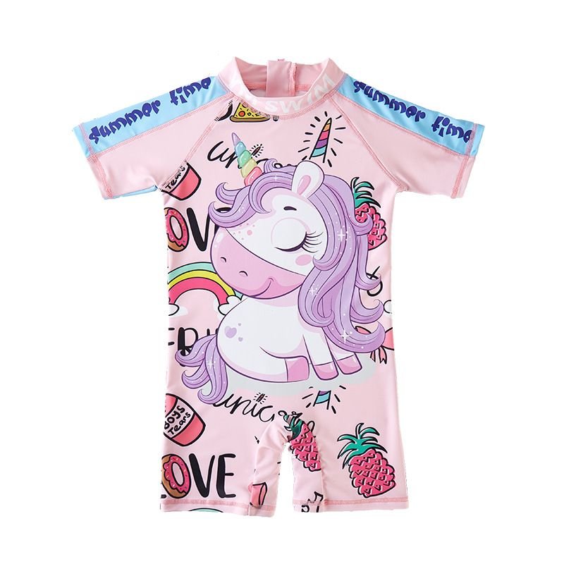 Kids Toddler Girls Cute Sweet Cartoon Print Short Sleeve One Piece Swimwear