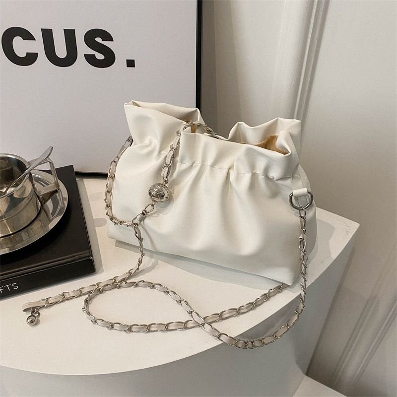 Women Fashion Solid Color Drawstring Bucket Shoulder Bag