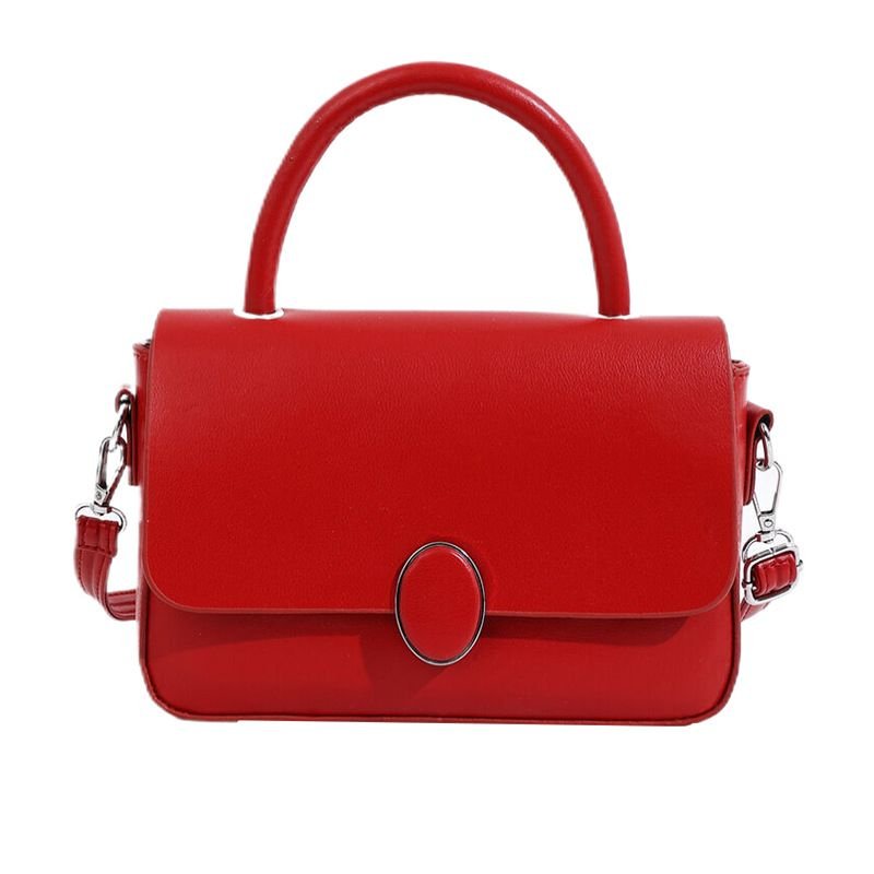 Women Simple Solid Color Square Flap Handle Shoulder Bag