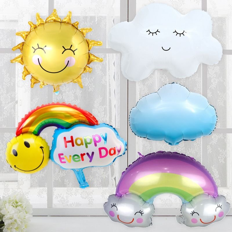 Cartoon Cute Birthday Party Clouds Rainbow Sunflower Smiley Balloon Decoration