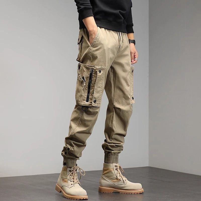 Men Spring Autumn Fashion Casual Solid Color Plus Size Jogger Cargo Pants