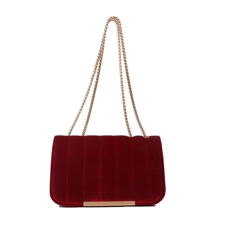 Fashionable And Elegant Velvet Solid Color Chain Shoulder Bag