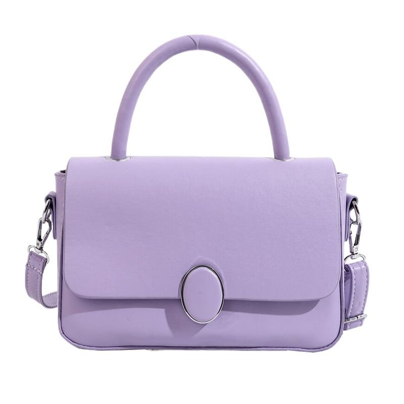 Women Simple Solid Color Square Flap Handle Shoulder Bag