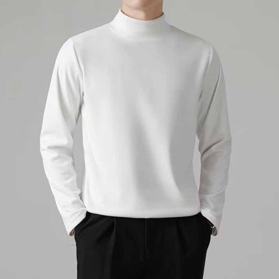 Men Basic Casual Solid Color Plus Size Long Sleeve Turtle Neck T-Shirt