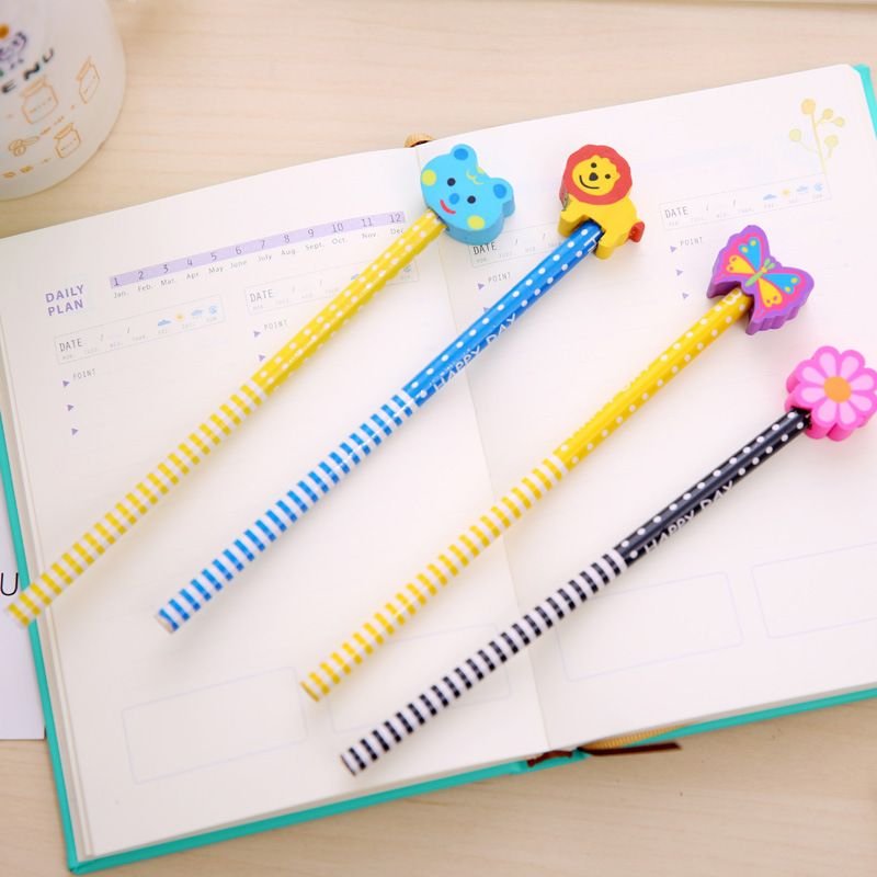 School Supplies Pencil With Cartoon Pattern Eraser