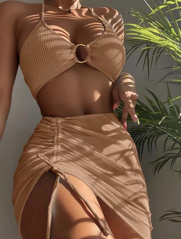 Bikini Skirt Swimsuit Women Halter String 3 Pieces Set