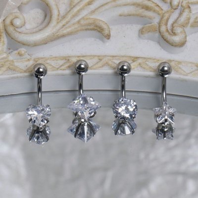 Women Fashion Star Heart-Shaped Rhinestone Stainless Steel Navel Nail Body Piercing Jewelry