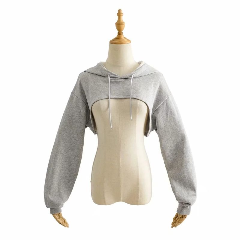 Women Autumn Loose Long-Sleeved Sports Crop Hoodie Custom