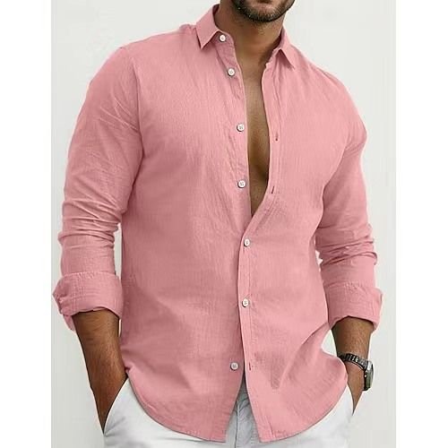 Men Fashion Casual Basic Solid Color Plus Size Long Sleeve Lapel Shirt