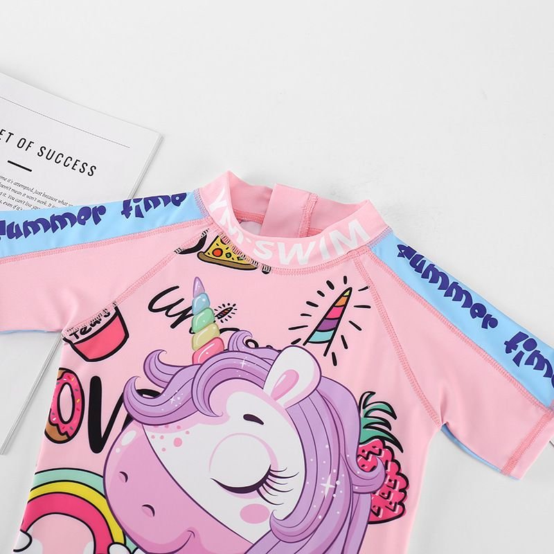 Kids Toddler Girls Cute Sweet Cartoon Print Short Sleeve One Piece Swimwear