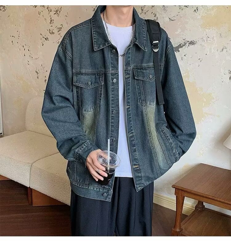 Men Fashion Casual Vintage Plus Size Long Sleeve Lapel Denim Jacket