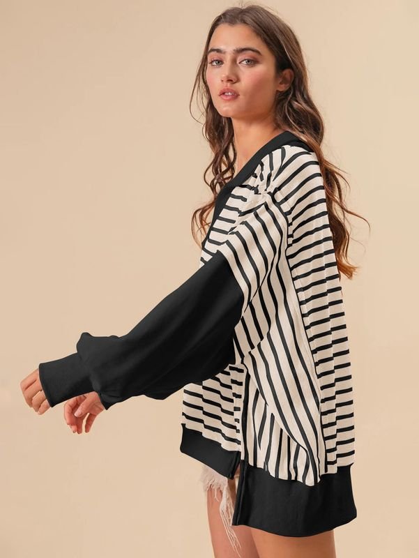 Women Fashion Loose Striped Print Lel Long Sleeve Sweatshirt