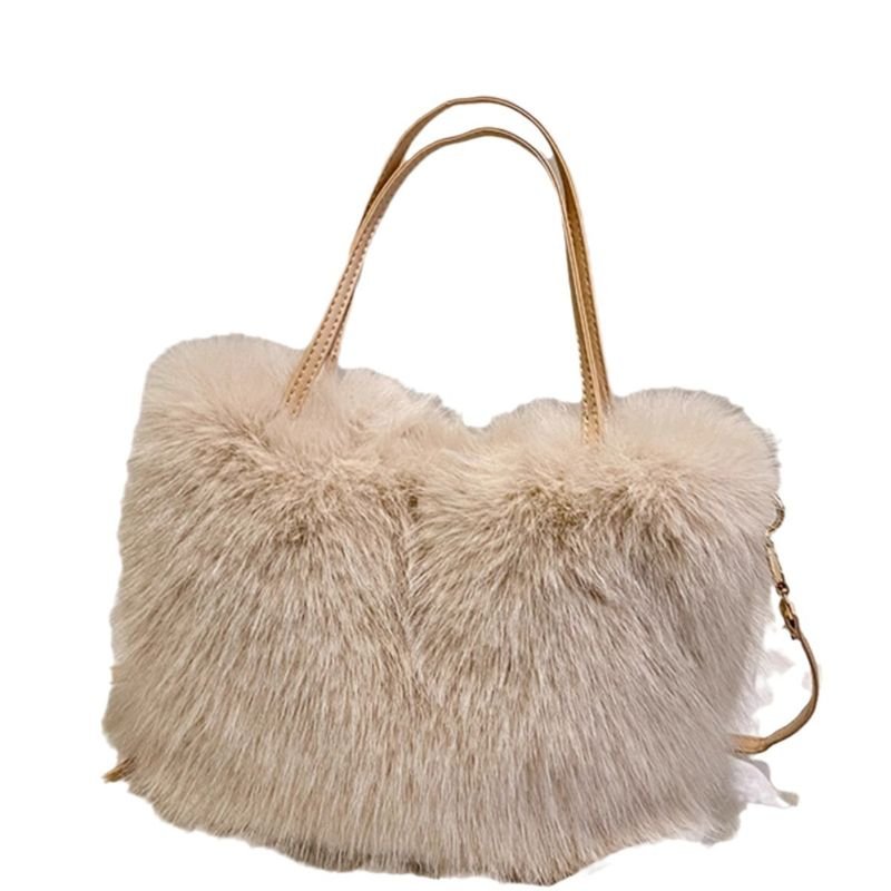 Autumn Winter Women Simple Solid Color Plush Handle Shoulder Bag