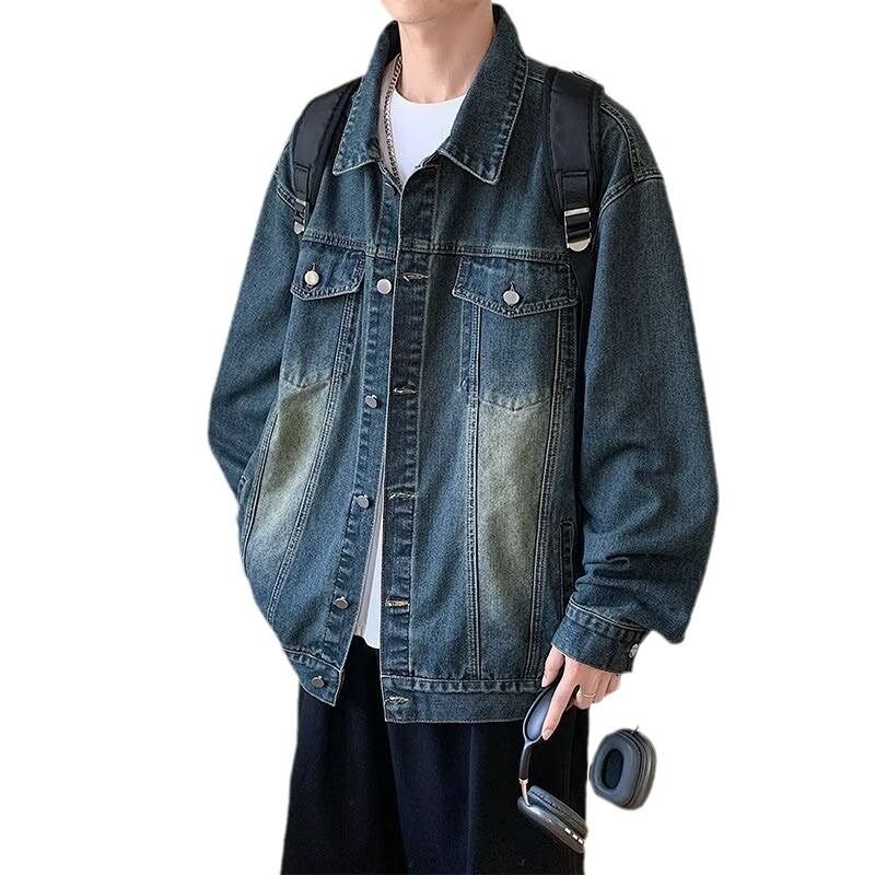 Men Fashion Casual Vintage Plus Size Long Sleeve Lapel Denim Jacket